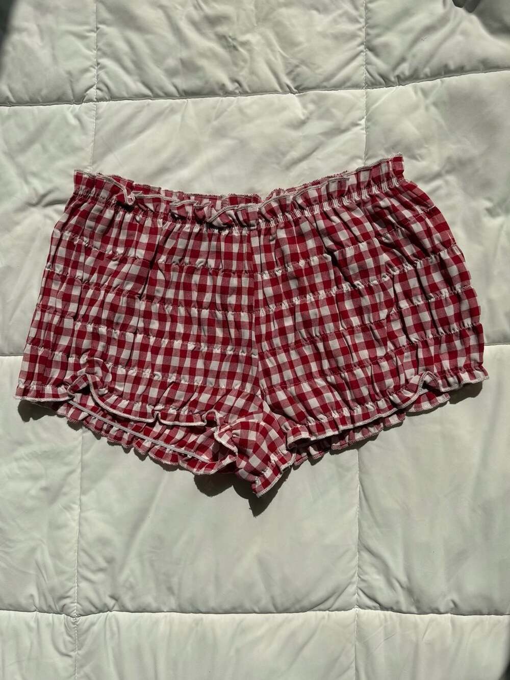 Red Gingham Ruched Scrunch Shorts in size XS